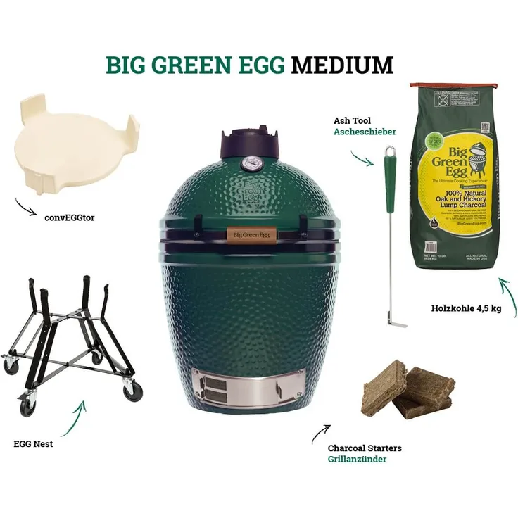 Big Green Egg Holzkohlegrill Kamado Medium Starter-Set, Ø Grillfläche 40 cm