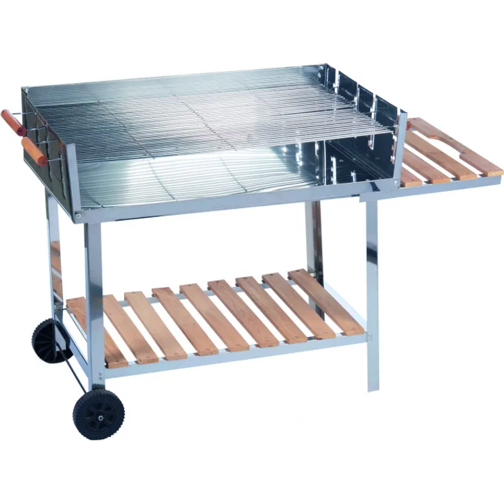 BBQ Holzkohlegrill Grillwagen aus Edelstahl 98 x 56 cm, Grillfläche 98 x 56 cm