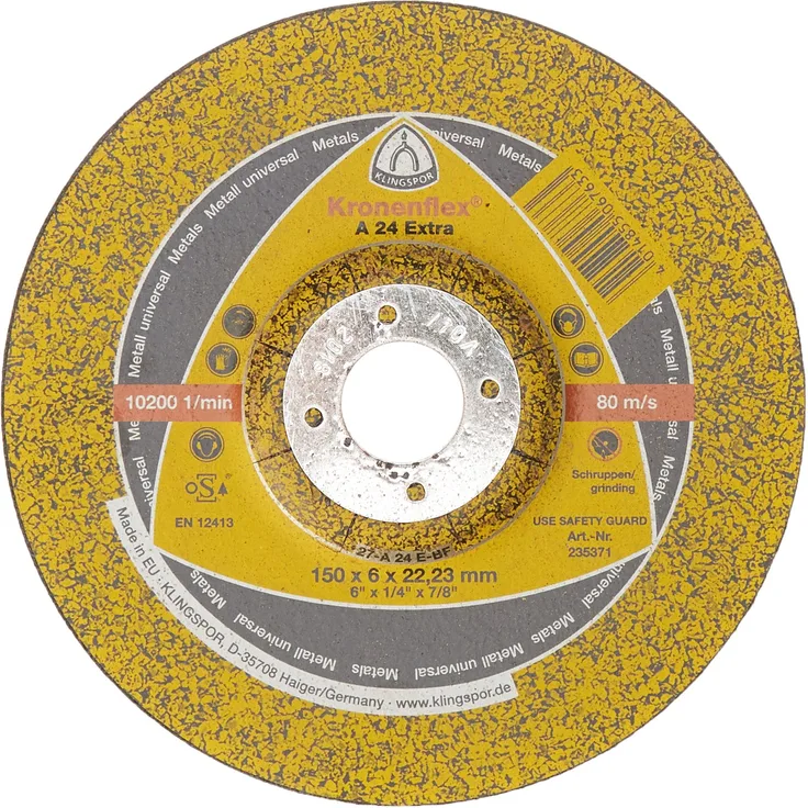 Klingspor 235371 A 24 EX Schruppscheiben 150 x 6 x 22,23 mm gekröpft (Inhalt, 10 Stück, gekrümmt