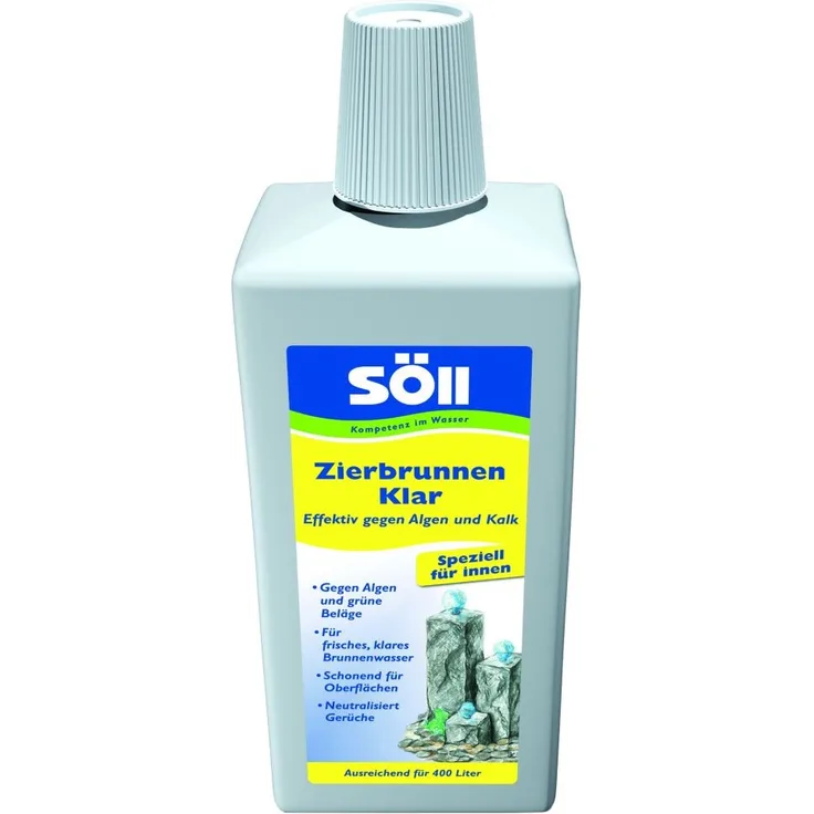 Söll 12726 ZierbrunnenKlar 1 l Wasserpflege Brunnenreinigung für Zierbrunnen Dekobrunnen - effektiver Zierbrunnenreiniger speziell für innen gegen Algen und Kalk für sauberes Brunnenwasser