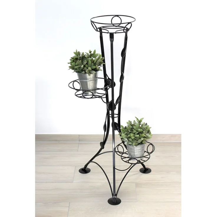 Blumentreppe Metall Schwarz 100 cm Blumenständer mit 3 Ablagen KW041 Blumensäule Pflanzenständer Pflanzensäule Blumenhocker - Dandibo