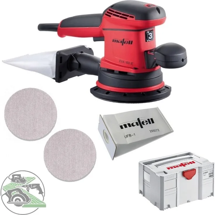 Mafell Exzenterschleifer EVA150E3 und Schleifgitter D150 P80 und P120 Systainer und Filter