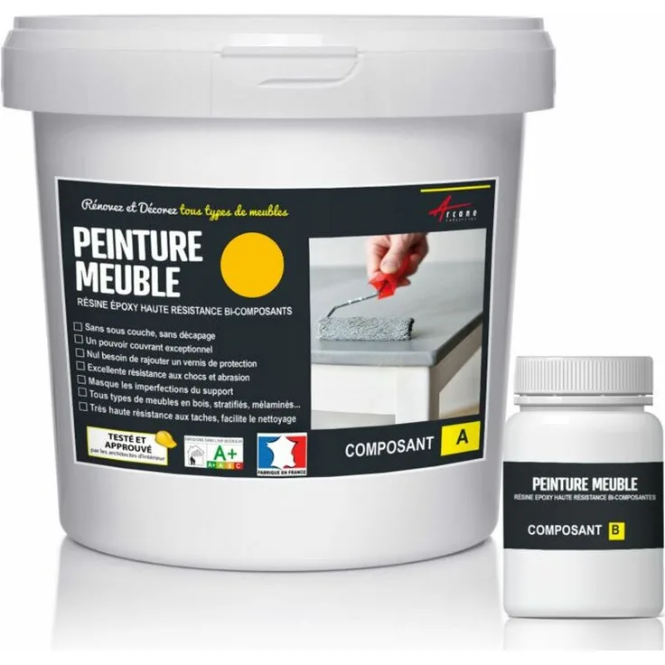 Arcane Industries - MÖBELFARBE FÜR KÜCHE UND BAD : Buntlack - Möbelfarbe abwaschbar - Möbellack - Epoxidfarbe ,  Epoxyfarbe - Gelb RAL 1023 - Kit