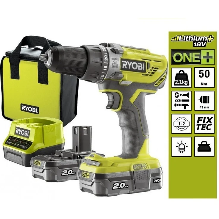 Ryobi 5133003342 R18PD3-220S Akku-Schlagbohrschrauber,18 V,2 Ah, mit 2 Akkus,Ladegerät,Doppelbit und Werkzeugtasche – Bild 2