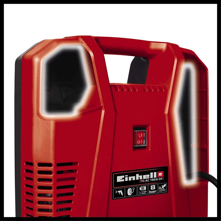 Einhell Kompressoren-Set TC-AC 190-8 OF ölfrei Set 1.100 W, max. 8 bar, 3 m Druckluftschlauch mit Schnellkupplung, inkl. Ausblaspistole, Reifenfüllmesser und 3-tlg. Adapter-Set – Bild 2