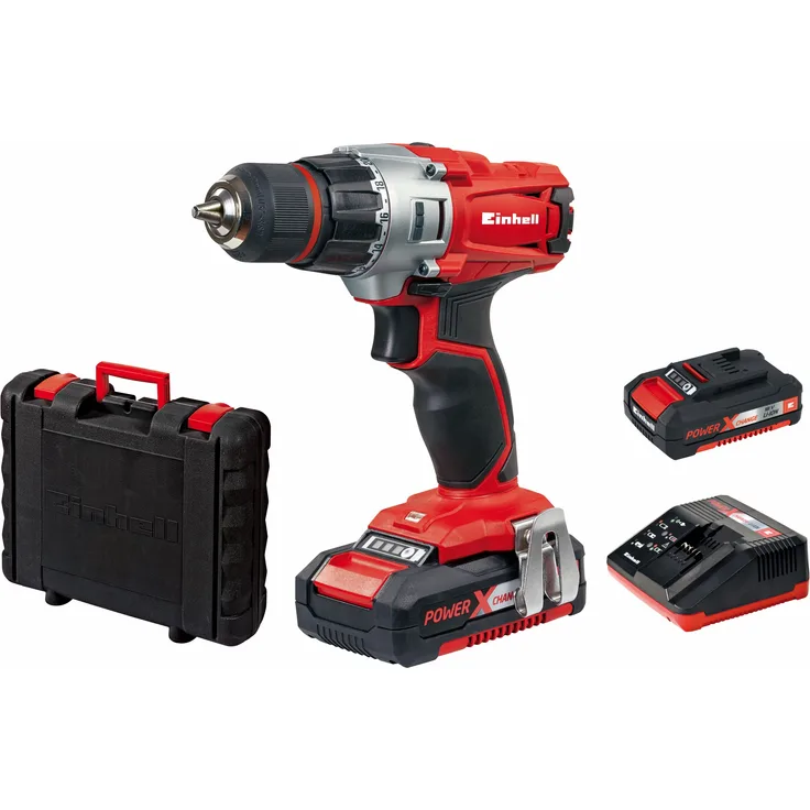 Einhell Akkuschrauber TE-CD 18-2 Li Power X-Change PXC (Li-Ion, 18 V, 2 Gang, 44 Nm, LED-Licht, Koffer, 2 x 1,5 Ah Akku und Ladegerät)