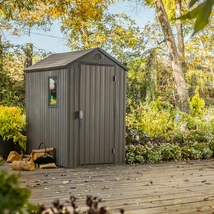 Keter Geräteschuppen Darwin 4x6 Grau Holzoptik  – Bild 1