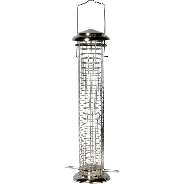 dobar 11523 Großer Futterspender für Vögel mit Edelstahlgitter, XL Futterstation-Futtersäule für Wildvögel zum Aufhängen, 9.5 x 9.5 x 39 cm, Metall – Bild 1