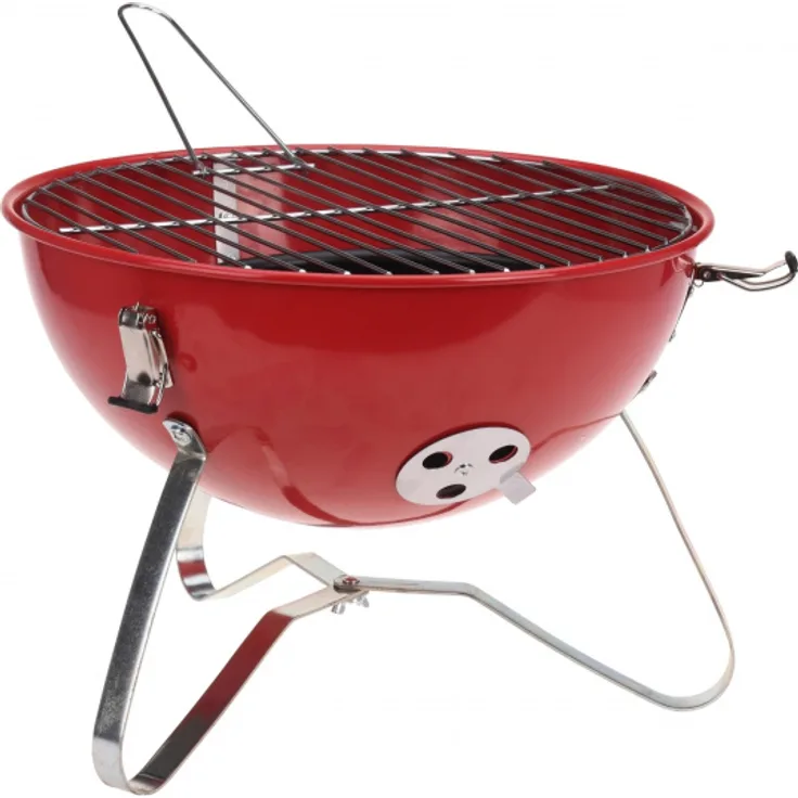 BBQ tragbarer runder Holzkohlegrill aus rotem Stahl 37 x 26 cm