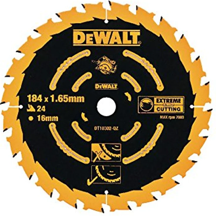 DeWalt Kreissägeblatt (für Handkreissägen ohne Spaltkeil, Sägeblatt-ø 184-16, 24WZ, für universellen Einsatz) DT10302