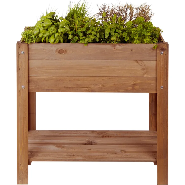 DEKOWUNDER Hochbeet Ablage Pflanz Kasten H=78 cm Holz Blumen Beet Kübel braun eckig Kräuter
