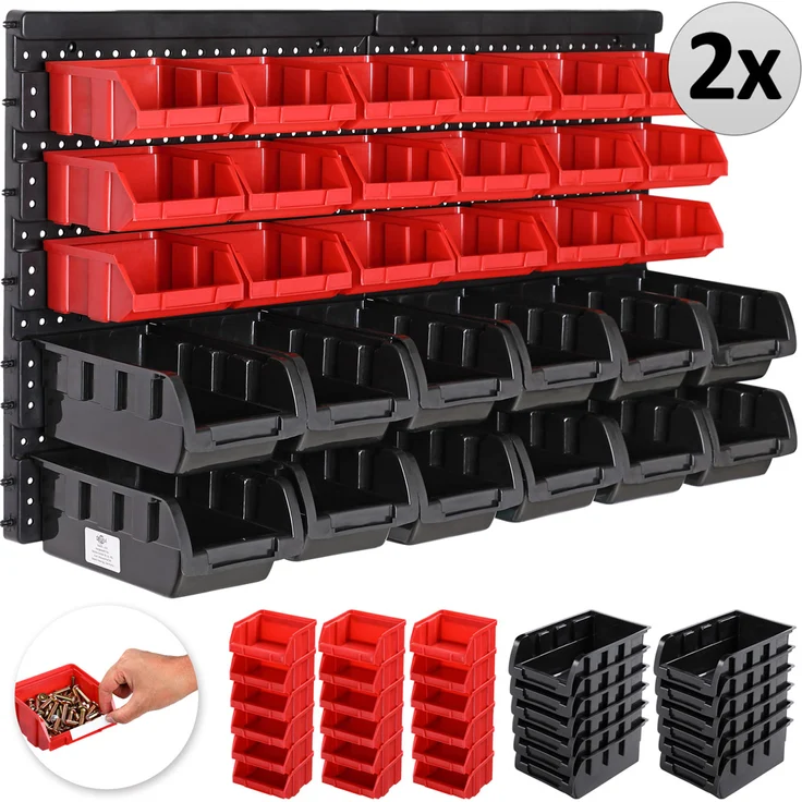 Deuba Wandregal mit Stapelboxen 64 tlg Box Starke Wandplatten Erweiterbar Werkstattregal Lagerregal Steckregal