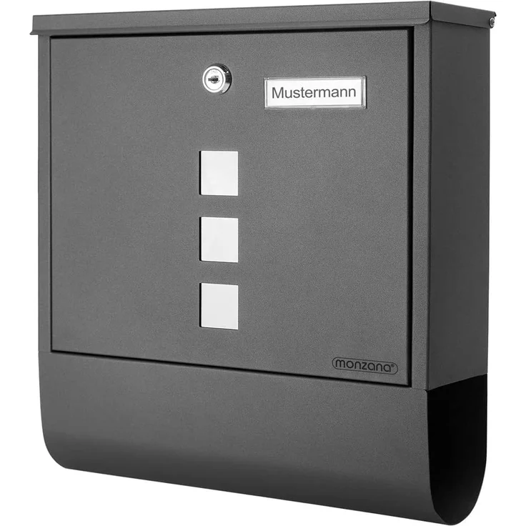 Monzana Design Briefkasten Stahl mit Zeitungsfach Sichtfenster 2 Schlüssel Namensschild Wandbriefkasten anthrazit – Bild 2