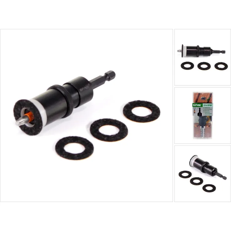 SPAX Drive STOP, variabler Tiefenbegrenzer, SPAX-Bit T-STAR plus T25 INOX (rostfrei) und 3 Stück Ersatz Filzringe, Terrassenbau, 5000009186909