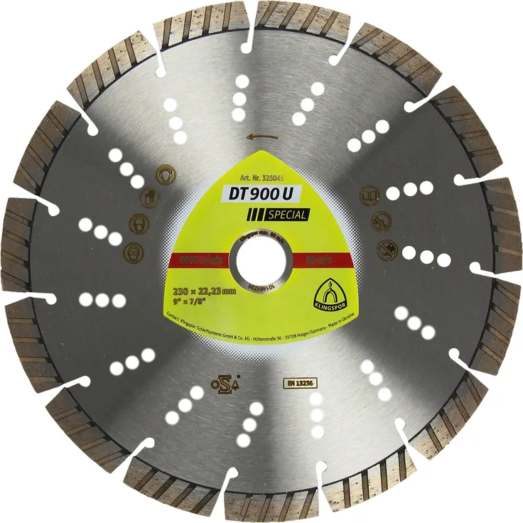 KLINGSPOR Diamanttrennscheibe DT900 U, Aufnahme 22,23 mm, Durchmesser 230 mm, 325045