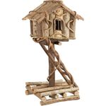 Relaxdays Vogelhaus stehend, unbehandeltes Deko Vogelhäuschen auf Ständer, handgemachtes Holzhaus mit Leiter, Natur