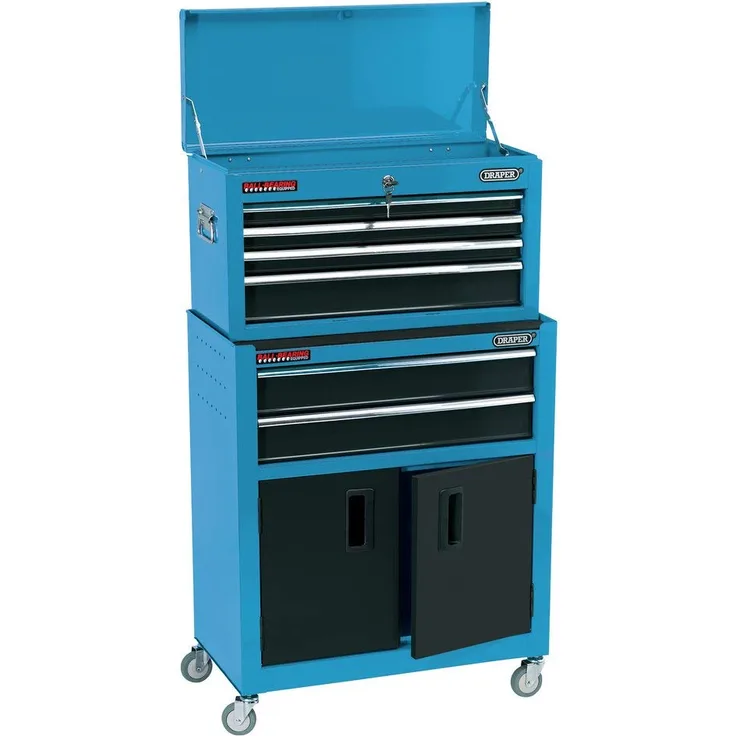 Draper 19563 Rollcontainer mit Werkzeugkoffer, 61 cm, Blau