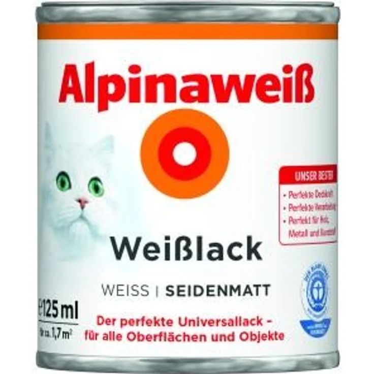 Alpinaweiß Weißlack 125 ml, alpinaweiß, seidenmatt – Bild 1
