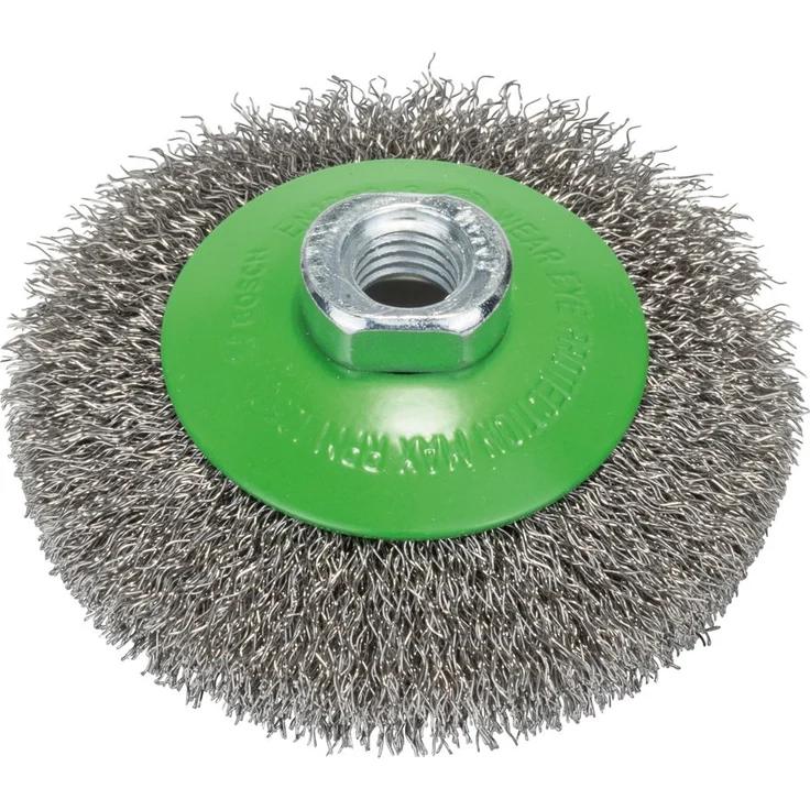 Bosch Professional Kegelbürste, gewellter Draht, rostfrei, 0,35 mm, 100 mm, 12500 U-min, M 14, 2608622108 - Preisvergleich – Bild 1