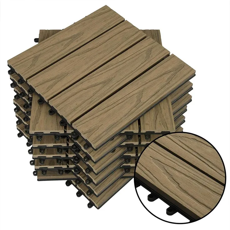 11er-Set WPC Balkonfliesen in Holzoptik mit Relief hellbraun