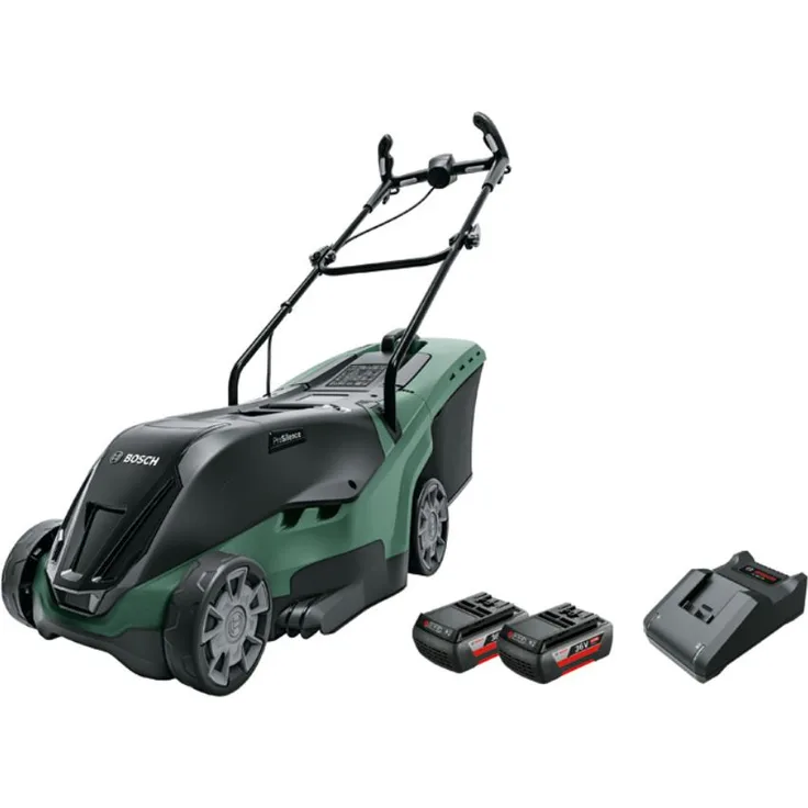Bosch Akku-Rasenmäher UniversalRotak 36-560 - 2 Akkus, Rasenflächen bis 560 m², im Karton - 0 600 8B9 501, 38 cm Schnittbreite, 1700 Watt Leistung