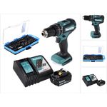 Makita DHP485RF1 Akku Schlagbohrschrauber 18 V 50 Nm Brushless + 1x Akku 3,0 Ah + Ladegerät + 100 tlg. Bit Set