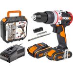 WORX WX354 Akku Schlagbohrhammer 20V Max SlammerDrill mit 2 Akkus, 20 V, Schwarz