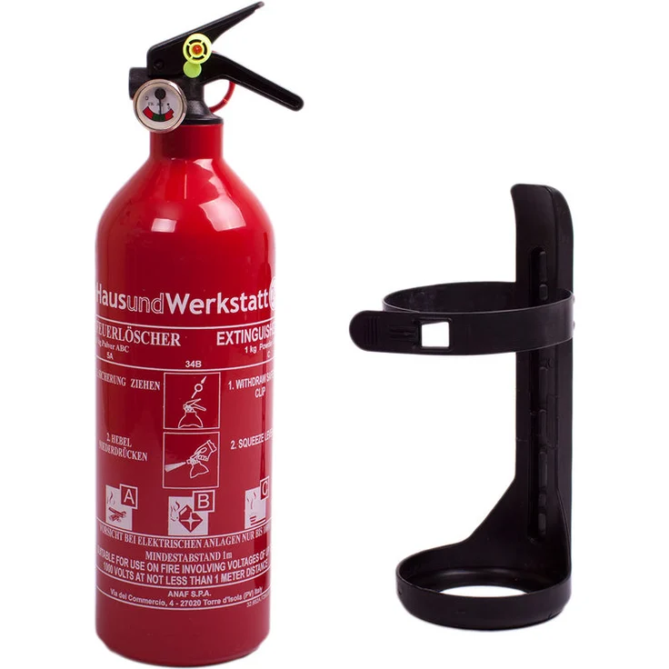 Exdinger - 1 kg Aluminium Autofeuerlöscher 'Pia' ABC mit Manometer + Halterung