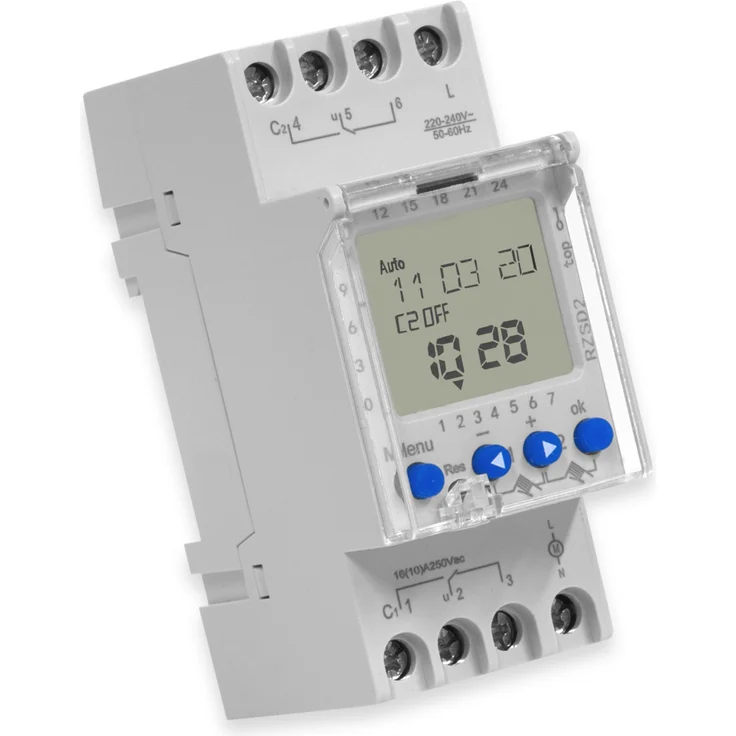 Digitale Zeitschaltuhr RELTECH RZSD2, 230 V, DIN-Schiene, 2 Kanal – Bild 1