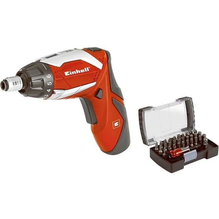 Einhell Akku Knick Schrauber Set TE-SD 3,6 Li (Lithium Ionen, 3,6 V, 1,5 Ah, 3,5 Nm, 2x LED-Licht, Ladegerät, 32 tlg. Bitset, Aufbewahrungsbox)