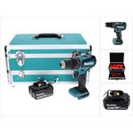 Makita DHP485T1TX Akku Schlagbohrschrauber 18 V 50 Nm Brushless + 1x Akku 5,0 Ah + 70 tlg. Bit Bohrer Set + TX Alu Koffer - ohne Ladegerät
