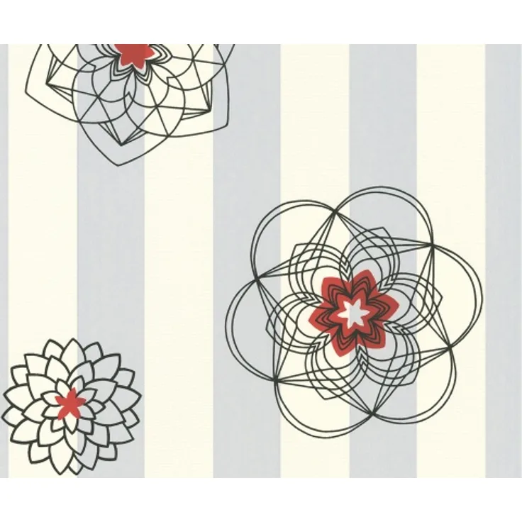 Esprit Home Vliestapete Esprit Home Grau Rot Weß Floral Blumen Streifen 110732