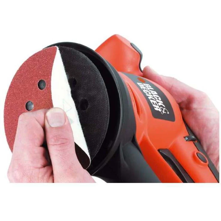 Black+Decker Exzenterschleifer (480W mit Staubfangsack, Klett-Fix-System, mit 3 Schleifscheiben, Softgriff, 3 m Kabel, zum Schleifen oder Polieren) KA191EK – Bild 4