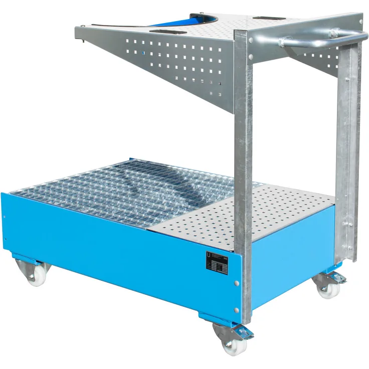 BAUER Fahrbare Auffangwanne mit Lochplattenwand LPW 200-4, lackiert, Lichtblau