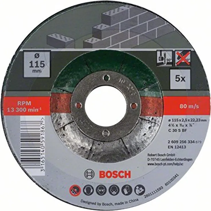 Bosch 2609256334 DIY Trennscheiben Stein 115 mm ø x 2.5 mm gekröpft