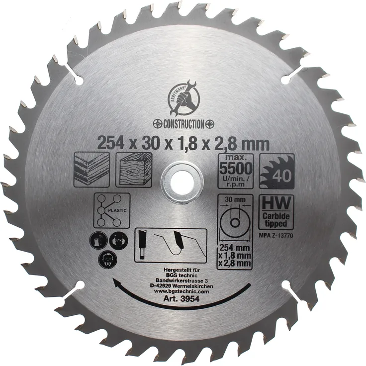 Kraftmann 3954 | Hartmetall-Kreissägeblatt | Ø 254 x 30 x 3,2 mm | 40 Zähne