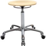 Drehhocker Exklusiv mit Holz-Sitzfläche und Rollen, Rollhocker Arbeitshocker