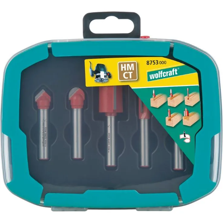 Wolfcraft 8753000 1x Sortiment HM Nutfräser in Kunststoffbox, 5-teilig