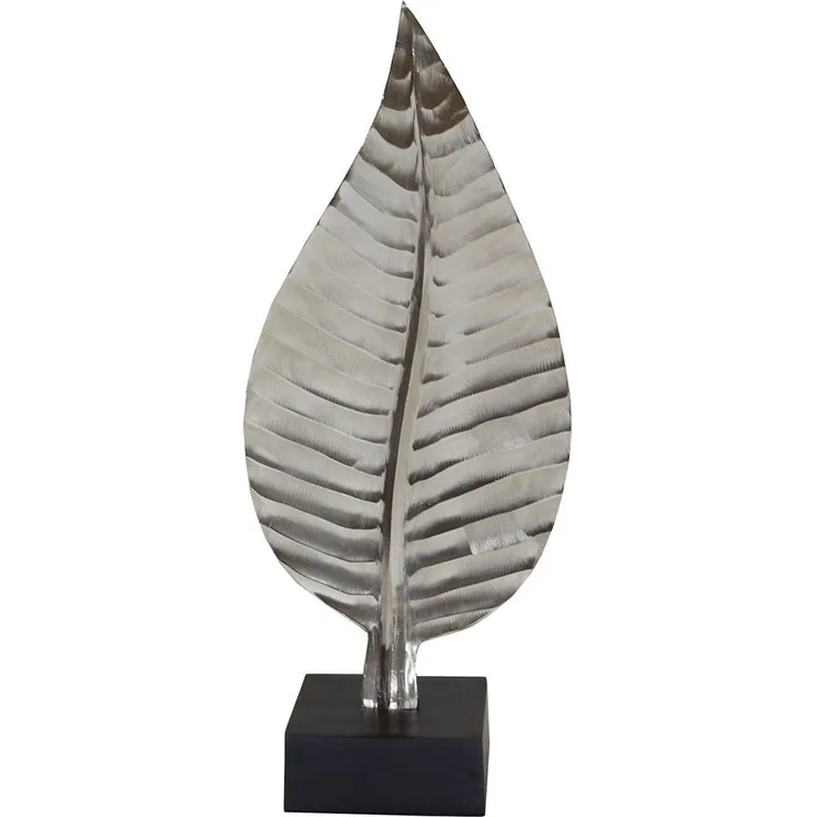 Dekofigur Skulptur Blatt 57cm Aluminium auf Sockel Dekoobjekt Handarbeit Statue