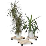 Relaxdays Pflanzenroller 3er Set, Eckig, Aus Holz, Bis 30 kg, Für alle Böden, HBT: ca. 7,5 x 35 x 35 cm, natur