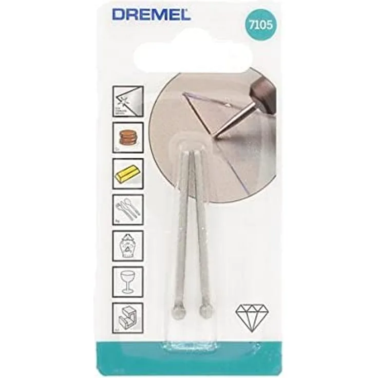 Dremel 7105 Diamantbestückter Mehrzweck Fräser, Zubehörsatz für Multifunktionswerkzeug mit 2 Fräser 4.4 mm zum Schnitzen, Gravieren und Fräsen von Glas, Porzellan, Kunststoffe, Gummi, Keramik