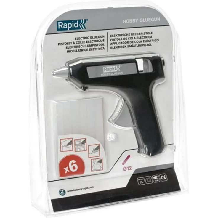 Rapid 24928000 Hobby Heißklebepistole ø12mm mit 6 Klebesticks, 72 W, Schwarz, Grau