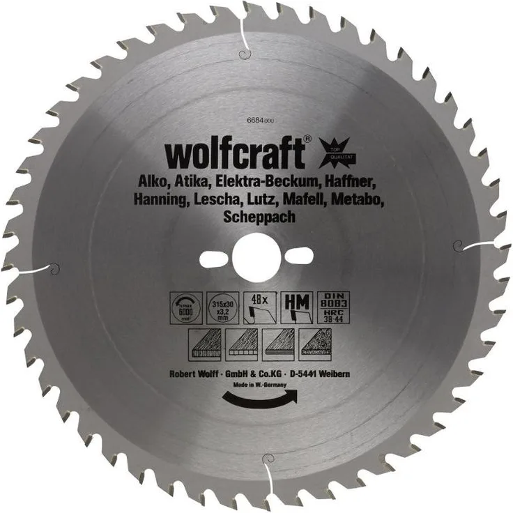 Wolfcraft 6684000 HM-Kreissägeblatt, 48 Zähne Ø 315 x 30 x 3,2