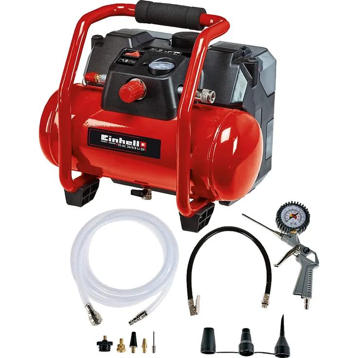 Einhell Akku-Kompressor TE-AC 36-6-8 Li OF ölfrei Set Power X-Change PXC 2x18V, Li-Ion, max. 8 bar, 6 Liter-Tank, ölfreier Motor, inkl. Zubehör, ohne Akku und Ladegerät
