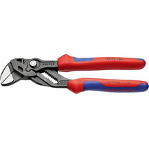 Bild für KNIPEX 86 02 180 Zangenschlüssel Zange und Schraubenschlüssel in einem Werkzeug mit Mehrkomponenten-Hüllen schwarz atramentiert 180 mm