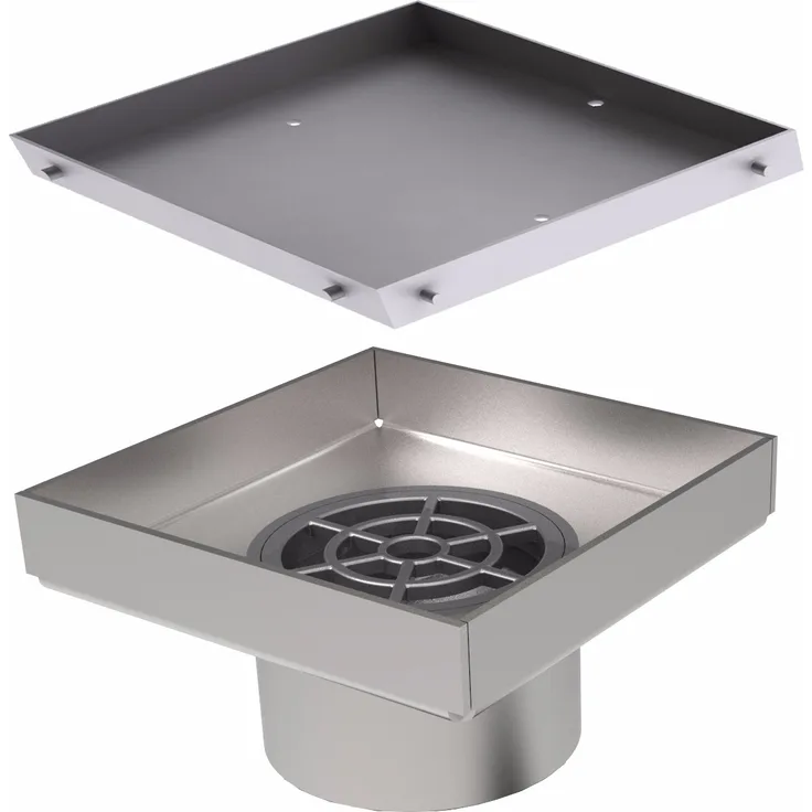 MERT Design Bodenablauf Quadrat Fliesen 200 x 200 mm Edelstahl für Flieseneinsatz