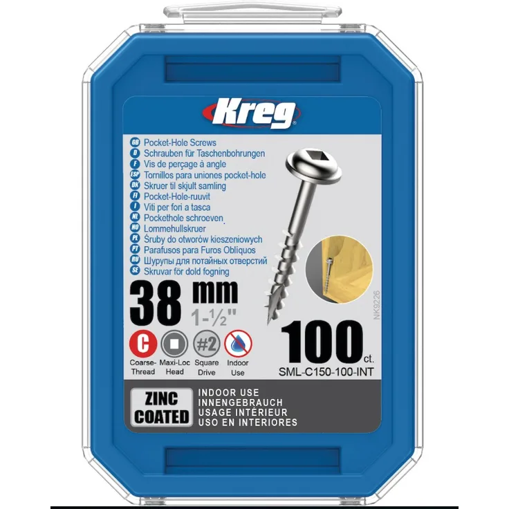 KREG Verzinkte Taschenlochschrauben 38mm Maxi-Loc, Grobgewinde SML-C150-100-INT