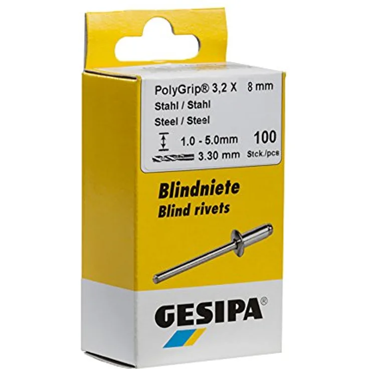 Gesipa Mini-Pack PolyGrip Alu-Nirosta 3,2 x 8 mm, 1 Stück, (1464835) Blindniettechnik, Grau