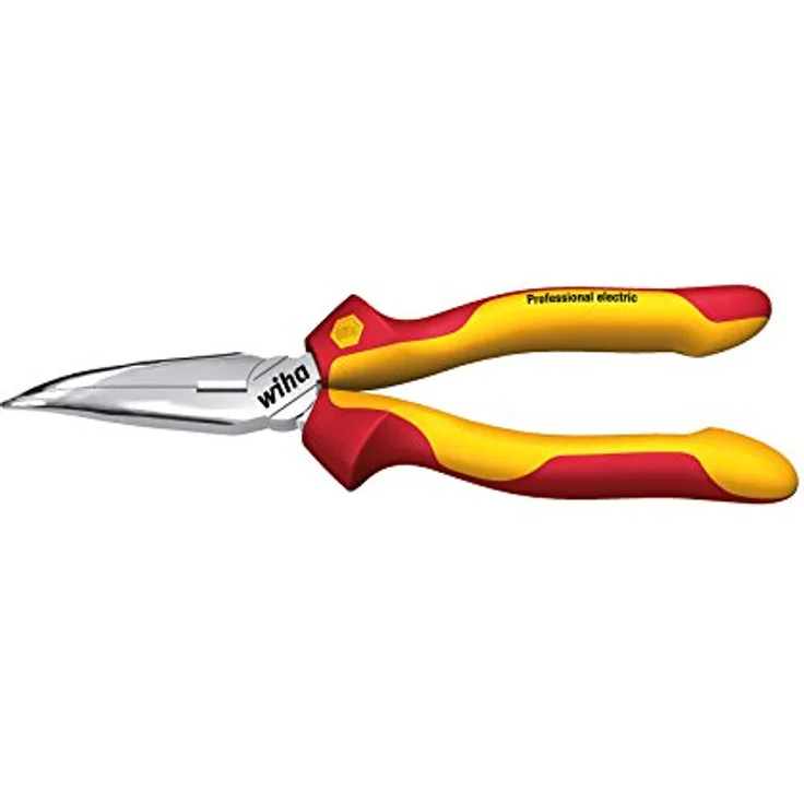 Wiha Flachrundzange Professional electric mit Schneide gebogene Form, ca. 40° in Blister (27425) 200 mm Zange für Elektriker, VDE geprüft, stückgeprüft, stabil und robust