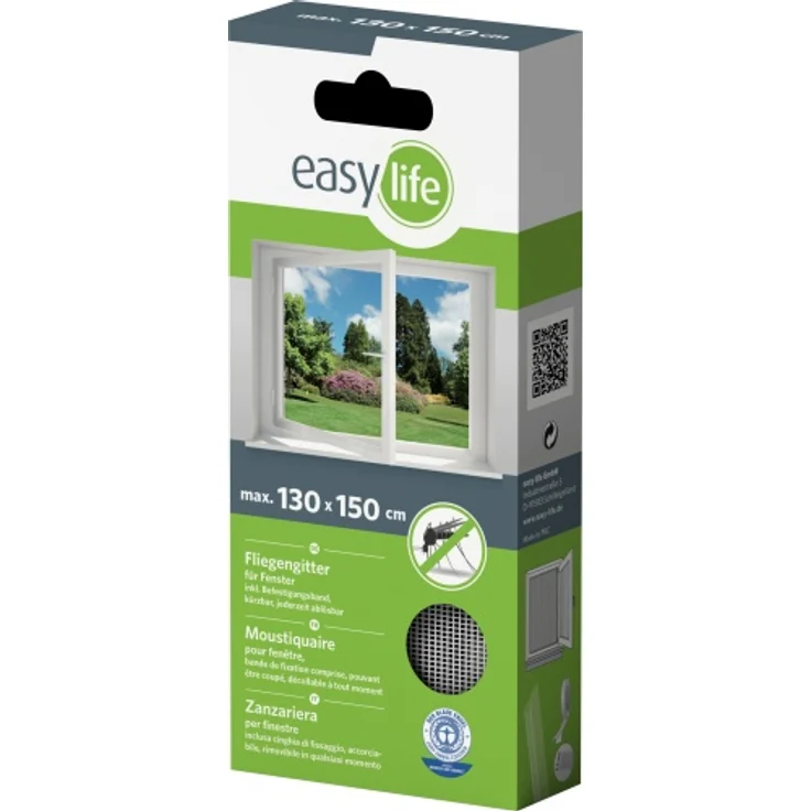 easy life Insektenschutzgitter für Fenster inkl. Klettband 130 x 150 cm weiss – Bild 1